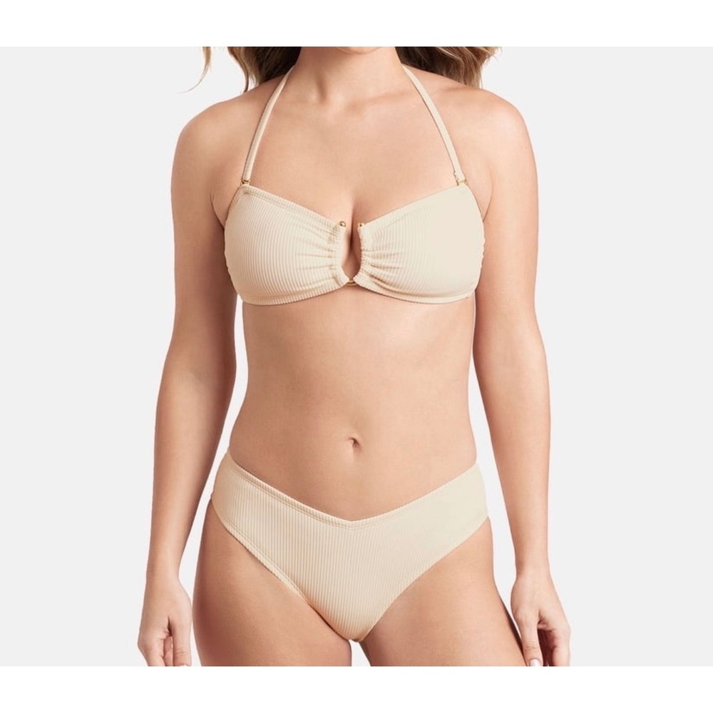 Sofia by Sofia Vergara Bikini Set Women XL Cream Ribbed Removeable Strap NEW